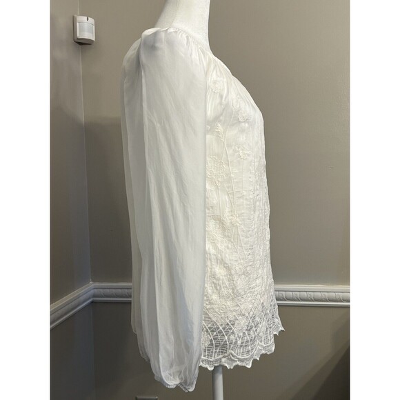 Viola Borghi Women's Silk Tunic Blouse Embroidered Flower Long Sleeve Size S - Picture 3 of 10